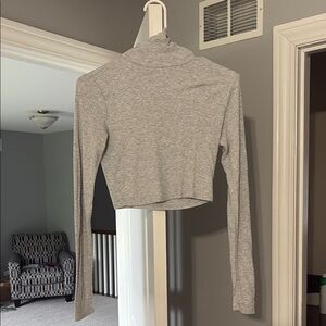 Garage Gray Turtleneck Crop Top Fitted Long Sleeve